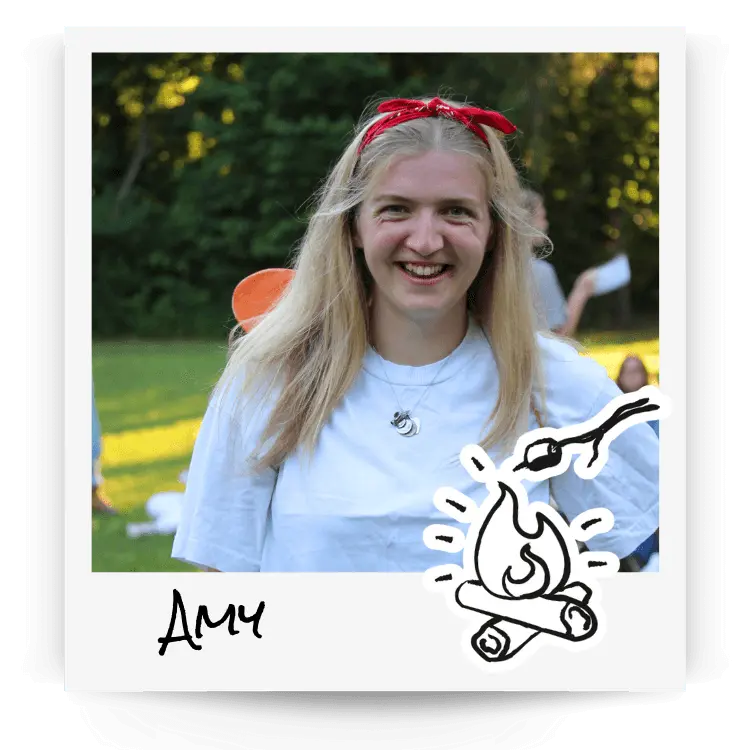 Polaroid of BUNAC staff member Amy at summer camp in the US